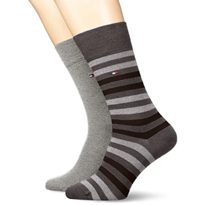 Afbeelding van Tommy Hilfiger DUO Stripe SOCK 2 PACK Sokken, Heren, Maat: 39 42, Middle grey melange