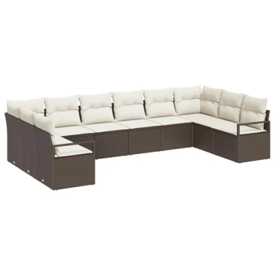 Afbeelding van vidaXL 10 delige Tuin Sofa Set Met Kussens Bruin Poly Rattan