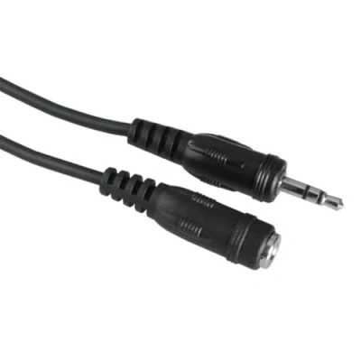 Afbeelding van Hama jack verlengsnoer 3,5 mm stekker aansluiting (mini jackkabel, mm, 5 m, 2 kernen, mand) zwart