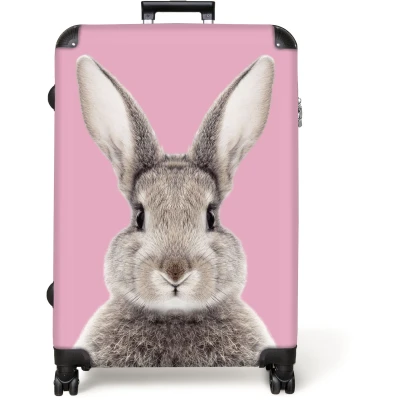 Afbeelding van NoBoringSuitcases.com® Koffer groot Reiskoffer lichtgewicht Konijn Roze Meisjes Rolkoffer met 4 wielen Grote trolley XL 98 liter bagage
