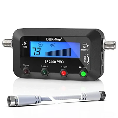 Afbeelding van DUR line SF 2460 Pro Digitale satellietzoeker, nauwkeurig meetinstrument voor het uitlijnen van uw satellietschotel, satellietvinder incl. F kabel, geluidssignaal, LCD display, satellietherkenning,