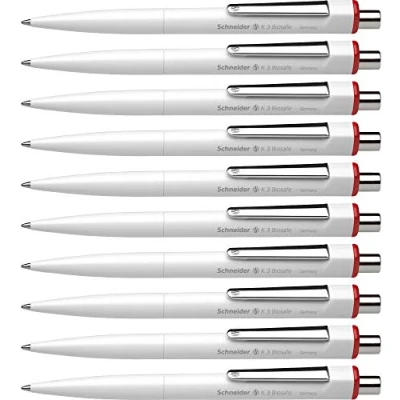 Afbeelding van balpen Schneider K3 Biosafe M wit/rood doos met 10 stuks