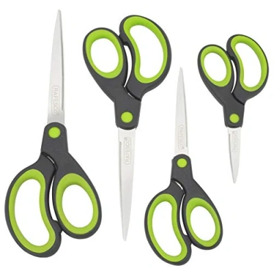 Afbeelding van Rapesco 1576 Schaar met Zachte Handgreep, Zwart/Groen, Set van 4