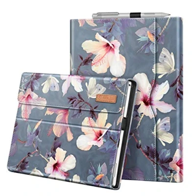 Afbeelding van FINTIE Hoesje voor Microsoft Surface Pro 7+/Surface 7/Pro 6/Pro 5/Pro 4/Pro 3 in meerdere hoeken verstelbare magnetische sluiting beschermhoes met documentvak, bloemenhibiscus