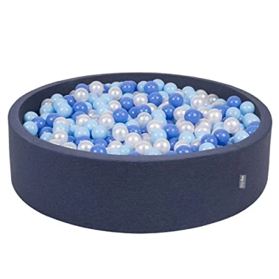 Afbeelding van KiddyMoon Zachte ronde ballenbak van 120 x 30 cm / 200 ballen ∅ 7 voor kinderen, schuimballenbad baby speelballen gemaakt in de EU, donkerblauw: babyblauw blauw parelmoer