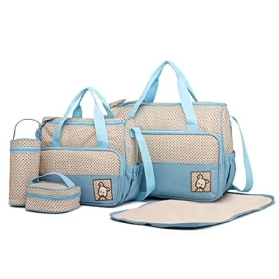 Afbeelding van Miss Lulu Totes 5 stks Baby luier veranderende multifunctionele Messenger ziekenhuis moederschap polyester tas (Blauw)