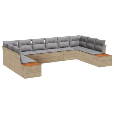 Afbeelding van vidaXL 10 delige ligbed set met kussens Beige Poly Rattan Acacia