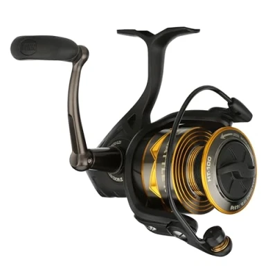 Afbeelding van PENN Battle® IV Spinning Reel, Zoutwater visser Zeevis Kunstaas Aas, Bass, Pollack, Kabeljauw, Makreel, Wrasse, Aluminium Spoel, Robuust Ambidexter 1000 Reel Maat 5.2:1 Versnelling Zwart, Goud Rook
