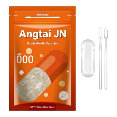 Afbeelding van Angtai JN Lege capsules maat 000 Transparante gelatinecapsules leeg (100 tellen) met twee Miro Lab lepels Gelcapsules DIY Pure Bovine Capsulevulling Koosjer, Glutenvrij