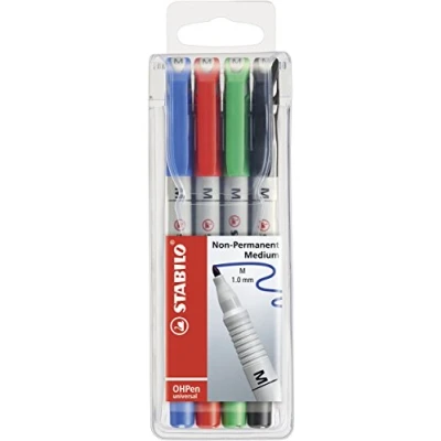 Afbeelding van Overheadstift STABILO OHPen universal wateroplosbaar medium 4 stuks groen, rood, blauw, zwart