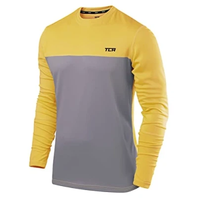 Afbeelding van TCA Mannen Element Lange Mouw Ronde Hals Hardloop Top Grijs/Geel, S