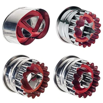 Afbeelding van Westmark uitsteekvormset voor Linzer koekjes, 4 delig, verschillende motieven, met uitwerper, roestvrij staal/kunststof, Linzer, zilver/rood, 350022E6