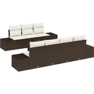 Afbeelding van vidaXL 8 delige Tuinsalonset met Kussens Bruin Poly Rattan