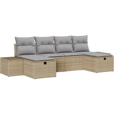 Afbeelding van vidaXL 6 Delige Tuin Sofa Set met Kussens Beige Poly Rattan