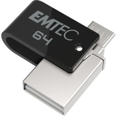 Afbeelding van USB Stick 64 GB Dual T260B Mobile &amp; Go 2.0 draaibaar A/Micro Haaksysteem 360 Leessnelheid 15 MB/s max. schrijfsnelheid 5 ax EMTEC