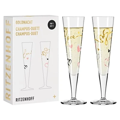 Afbeelding van Ritzenhoff 6031004 champagneglas 200 ml serie Goldnacht Duett F23 2x designstuk met echt goud Made in Germany