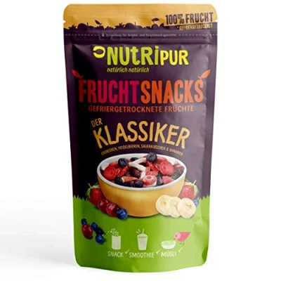 Afbeelding van fruit Snacks &quot;De klassieker&quot; vruchtenmix gevriesgedroogd 100 g I gedroogde bessen en vruchten ongesuikerd mengsel van aardbeien, bosbessen, zure kers bananen 100%