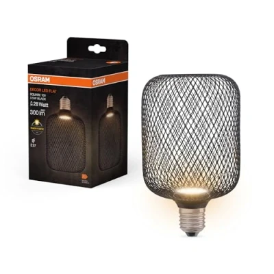 Afbeelding van OSRAM DECOR LED FLAT Square platte lamp met 3,5 W, 300 lm/2700 K in warm wit 827, frosted, van kunststof zwart, E27 schroefschroef, niet dimbaar, diameter 100 mm.