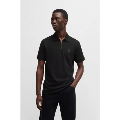 Afbeelding van HUGO BOSS heren Regular fit polo van piqué katoen met halve rits in de kleur Zwart, maat: L