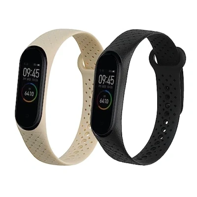 Afbeelding van kwmobile 2x horlogebandjes geschikt voor Xiaomi Mi band 4 bandje Smartwatch bandjes van TPU Activity tracker horloge in zwart / beige