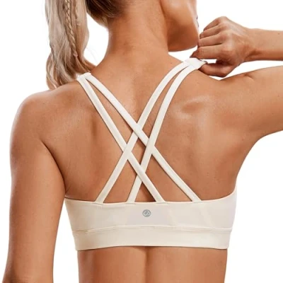 Afbeelding van CRZ Yoga Dames Strappy Back Draadloze Gewatteerde Workout Sport BH Witte Abrikoos XS