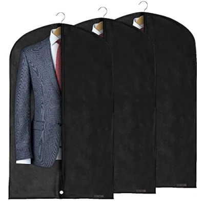 Afbeelding van Hangerworld ademende kledinghoes/kledingzak met transportoog, 3 stuks zwart 100cm