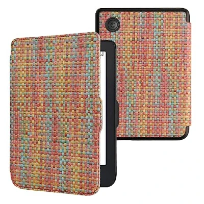 Afbeelding van kwmobile ereader hoesje compatibel met Kobo Clara 2e Case magnetische sluiting Hoes voor e reader in geel/rood/groen Kleurrijk weefpatroon