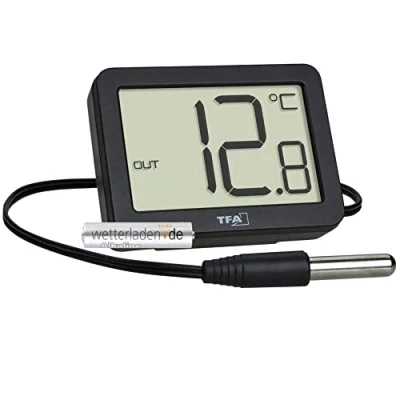 Afbeelding van TFA Dostmann Digitale binnen /buitenthermometer, 30.1066.01, incl. waterdichte temperatuursensor, maximum en laagste waarden, met magneet/standaard, zwart batterij