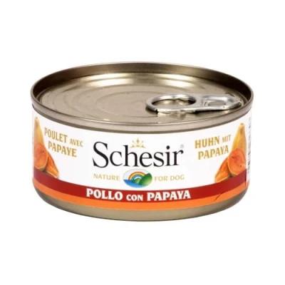 Afbeelding van Schesir Dog Fruit kippenfilet met papaja, nat hondenvoer vruchten, 18 blikjes x 150 g