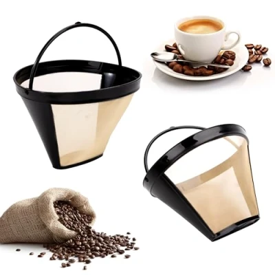 Afbeelding van Herbruikbaar koffiefilter permanent van roestvrij staal 100 mesh maat 4 voor de meeste koffiemachines 2 stuks