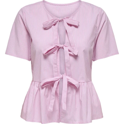 Afbeelding van Jacqueline de Yong Blouse Jdymio S/s Rev. String Top Wvn Dia 15347616 Shocking Pink/small White Dames Maat M