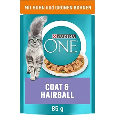 Afbeelding van PURINA ONE Coat &amp; Hairball kattenvoer nat in saus, met kip, 26 stuks (26 x 85 g)