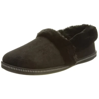 Afbeelding van Skechers Cozy Campfire Team Toasty platte pantoffels voor dames, Zwarte microvezel faux bontlijn, 37.5 EU