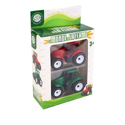 Afbeelding van LE MONDE DE LA FERME 2 Tractoren Boerderij 025111 1/60 Vrijloopvoertuigen Groen en Rood Plastic Kinderspeelgoed Landbouw Voertuig Vanaf 3 jaar