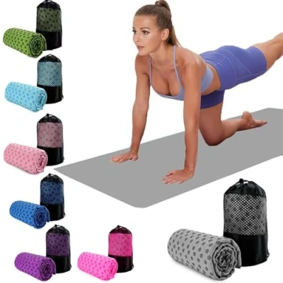 Afbeelding van Oaygat Yogamat Handdoek Microfiber Hot Yoga Mat Deken Antislip met Grip Dots Fitness Zweet Absorberend 24 &quot;x 72&quot; Doek Ademend Mesh Draagtas