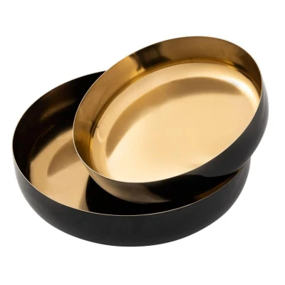 Afbeelding van Parya Home Sierschaal Set van 2 Rond Knabbelschaal Glam 22x18 Goud Hoogwaardig Metaal