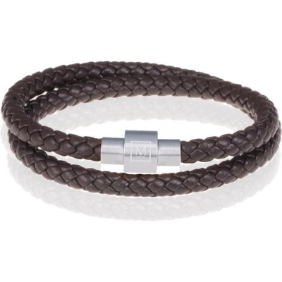 Afbeelding van Memphis leren wrap armband Donkerbruin Zilverkleurig 20cm