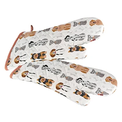 Afbeelding van SPOTTED DOG GIFT COMPANY Ovenwanten, Hittebestendige Katoen Ovenhandschoenen voor Koken Bakken met Gelukkig Hond Ontwerp, Keuken Cadeaus Hondenliefhebbers, 1 paar 35cm x 17cm