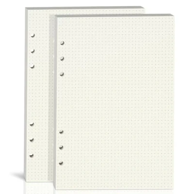 Afbeelding van 2 Pack A5 Dot Grid Paper, 100GSM dik, 6 gaats geperforeerd, gestippeld papier navulling voor Filofax Planner/Binders/Organizer, 80 vellen (160 pagina&#039;s), 20,25 x 13,6 cm, beige