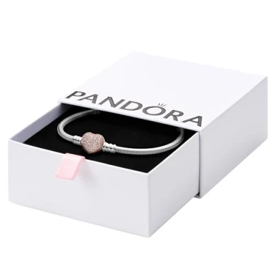 Afbeelding van PANDORA Pavé Herz Verschluss Schlangen Gliederarmband mit Sterling Silber und 14 Karat rosévergoldete Metalllegierung, Cubic Zirkonia Steinen aus der Moments Collection, 19cm