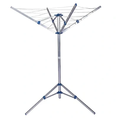 Afbeelding van Mobiele droogmolen 16 m waslijn met 4 armen wasrek aluminium 155cm hoog drooglijn