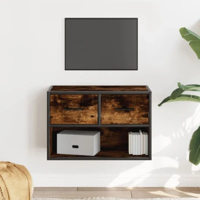 Afbeelding van Tv meubel 60x31x39,5 cm bewerkt hout metaal gerookt eikenkleur