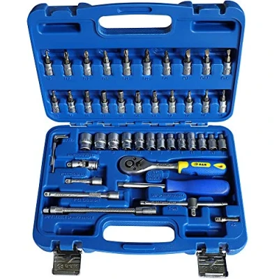 Afbeelding van Steeksleutelset, 46 delig, 1/4 inch ratelkast van chroom vanadium staal bitinzet met lock drive profiel, gereedschapskist, ratelkastset ratel en doppen