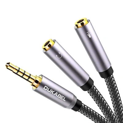 Afbeelding van DuKabel Audio microfoon combo adapter voor PC gaming headset 3,5 mm jack Y splitter kabel (2 x TRS aansluiting op TRRS jackstekker) PS4, Xbox One, mobiele telefoon en laptop Top Series 30 cm