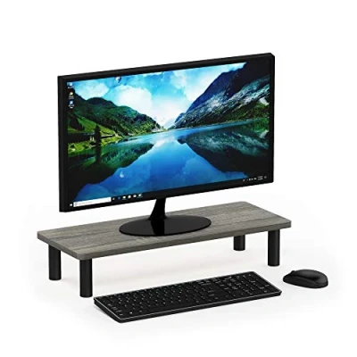 Afbeelding van Furinno Standaard voor monitoren, hout, Frans eiken grijs/zwart, 23,5 x 59,9 11,71 cm