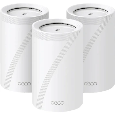 Afbeelding van TP Link WiFi 7 Deco BE65 Pro Router Mesh WLAN, BE9300Mbps Tri Band, Kanalen 320 MHz, 2 poorten 5 Gbps, 2,5 Gbit/s, Alexa, HomeShield, MLO, werkt met elke ISP en Modem, 4 interne antennes, 3 stuks