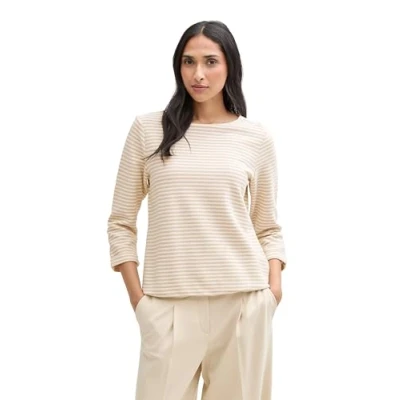 Afbeelding van TOM Tailor Structured Longsleeve, Dames, Maat: Small, Beige/off white