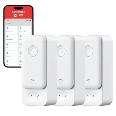 Afbeelding van SwitchBot WiFi Water Sensor 3 Pack, Slimme Waterlekdetector, 100dB Aanpasbare Alarmen &amp; App meldingen, IP67 Waterdicht, Draadloze Detector voor Keuken, Badkamer, Geen Hub Vereist (Ondersteunt 2.4G)