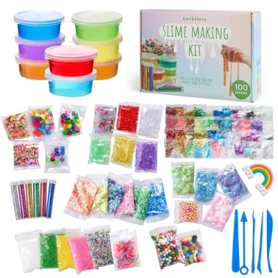 Afbeelding van THE TWIDDLERS 100 Stuk Slime/Slijm Accessoires Pakket voor Kinderen Crystal kralen, glitter, Foam ballen en meer Knutselen jongens meisjes