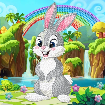 Afbeelding van Diamond Painting Crystal Card Kit ® Rabbit Wonderland 18x18 cm, Partial